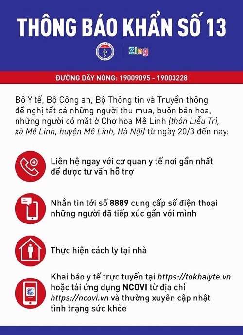 Thông báo khẩn tìm người có mặt ở chợ hoa Mê Linh từ ngày 20/3 đến nay