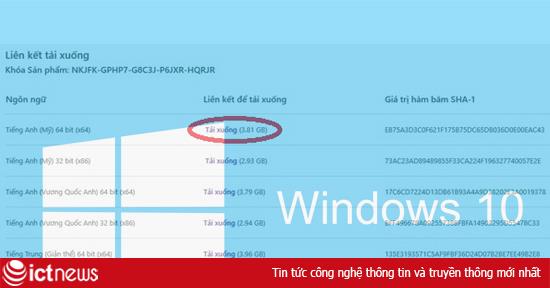 Tải Windows 10 bản dùng thử