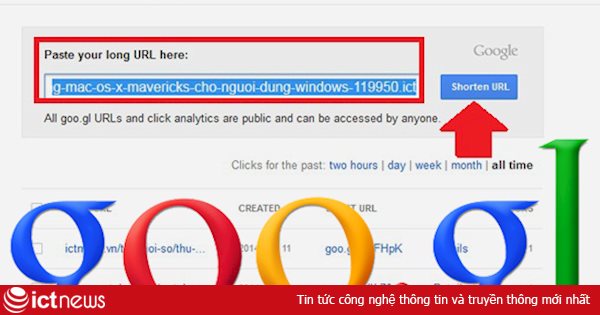 Rút gọn link Google với goo.gl