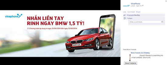 Ô tô BMW trị giá 1,5 tỷ là phần thưởng dành cho khách hàng trải nghiệm dịch vụ giá trị gia tăng của VinaPhone.