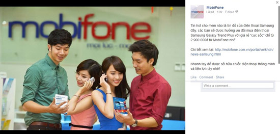 MobiFone thông báo có chương trình ưu đãi giá bán Samsung Galaxy Trend Plus.
