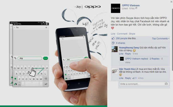 OPPO giới thiệu Swype, bàn phím lướt không cần gõ được tích hợp sẵn trên OPPO Joy.