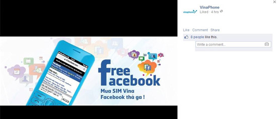 VinaPhone miễn phí cước dữ liệu sử dụng Facebook.