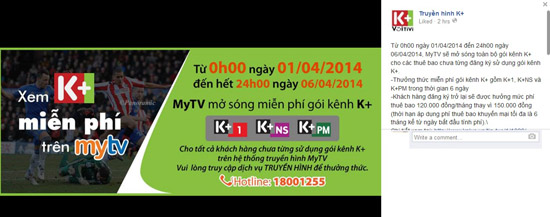 MyTV mở sóng toàn bộ gói kênh K+ trong 6 ngày đầu tháng 4.