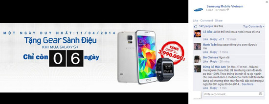 Mua Galaxy S5 tại các cửa hàng chi nhánh của Samsung sẽ được tặng đồng hồ Gear 2.