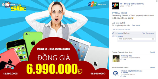 FPT tung ra iPhone 5C và iPad 4 cho Giờ vàng Giá sốc ngày hôm nay.