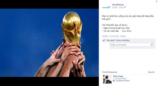 Dịch vụ Play365 của VinaPhone sẽ đặc biệt sôi động trong mùa World Cup 2014.