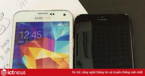 Mô hình thử nghiệm iPhone 6 bên cạnh Galaxy S5 và iPhone 5s