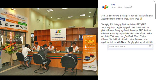 Apple ủy quyền FPT Services bảo hành sản phẩm tại Việt Nam.
