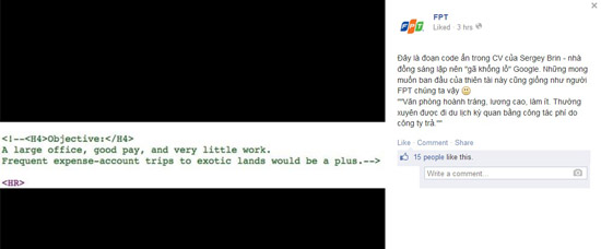 FPT chia sẻ đoạn code ẩn trong CV của nhà đồng sáng lập Google Sergey Brin.