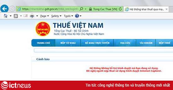 Tổng cục Thuế chỉ cho khai thuế qua mạng nếu dùng IE, Windows