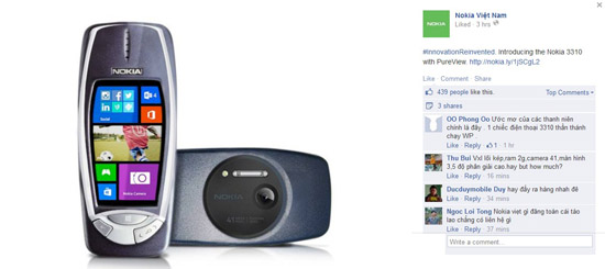 Nokia tung ra một thông tin động trời ngày Cá Tháng Tư, đó là điện thoại 3310 được tái sinh với camera 41 MP PureView.