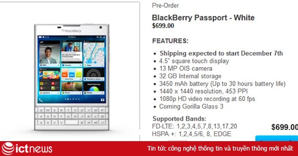 Đã có thể đặt hàng trước phiên bản BlackBerry Passport màu trắng