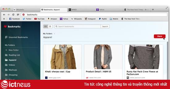 Opera 26 cho PC và Android giúp chia sẻ bookmark hàng loạt