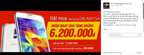 Bộ quà tặng dành cho khách hàng đặt mua điện thoại Samsung Galaxy S5 tai FPT Shop lên đến 6.200.000 đồng.