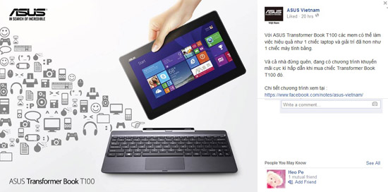 ASUS khuyến mãi lớn dành cho cỗ máy 2 trong 1 Transformer Book T100.
