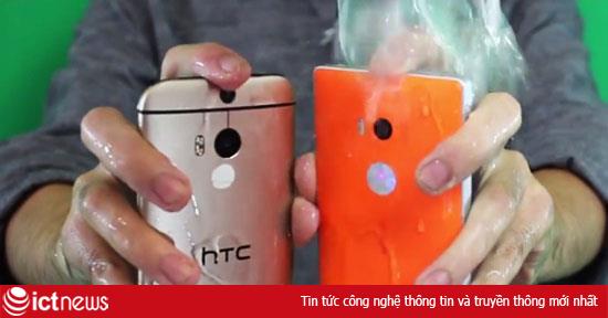 Xem clip dội nước đá lên HTC One M8 và Nokia Lumia 930
