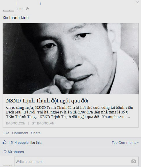 Nghệ sỹ Trịnh Thịnh mất