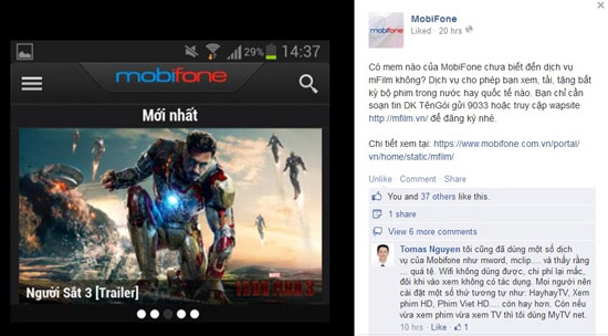 MobiFone cũng có dịch vụ xem phim, đó là mFilm.