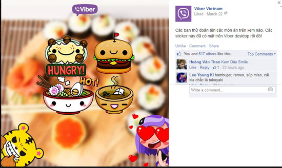 Bộ sticker các món ăn của Viber thu hút sự chú ý.