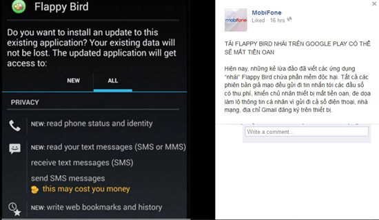 Flappy Bird nhái trên Google Play có thể cuỗm tiền của người sử dụng cùng những thông tin cá nhân khác.