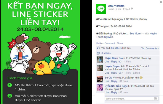 Để khuyến khích kết bạn, LINE tặng sticker.