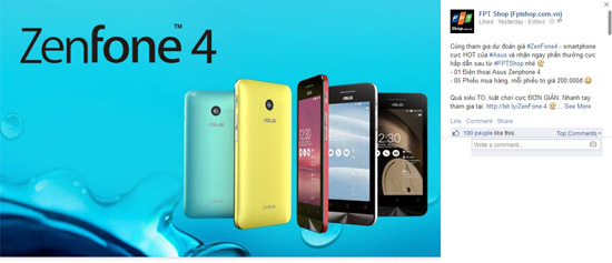FPT Shop tổ chức dự đoán giá điện thoại ASUS Zenfone 4 với phần thưởng chính là Zenfone 4.