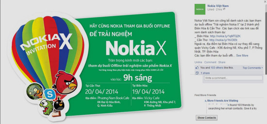 Những buổi offline trải nghiệm sản phẩm Nokia X ở Biên Hòa và Cần Thơ sẽ bắt đầu nay mai.