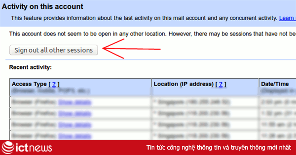 Thủ thuật đăng xuất Gmail, Facebook và Dropbox từ xa