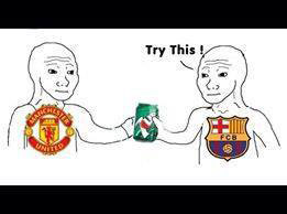 Ảnh chế Barcelona mời Man United uống thử lon “7 Up” mà Bayern mời họ năm ngoái.
