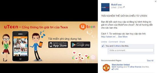 Ứng dụng cập nhật thông tin từ trang uTeen của MobiFone được miễn phí.