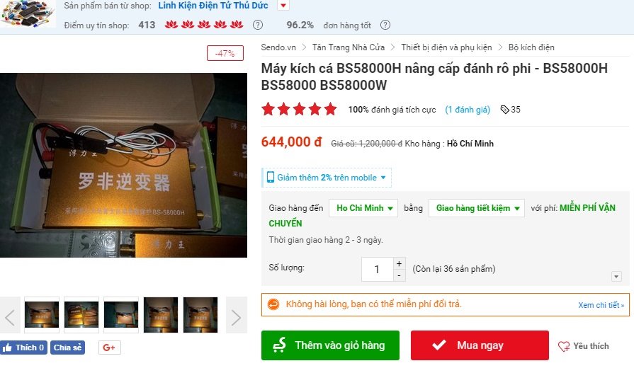 Sendo.vn công khai rao bán và hướng dẫn cách diệt cá bằng máy kích điện Trung Quốc - ảnh 2