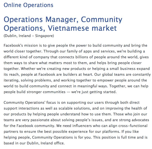 Facebook đăng tuyển nhân sự làm việc cho thị trường Việt Nam - ảnh 1