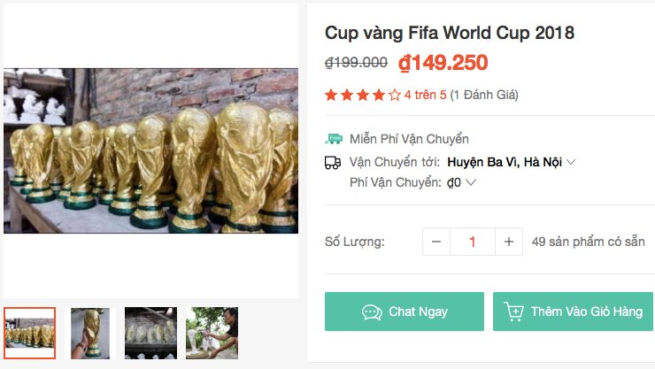 Cúp vàng FIFA World Cup 2018 rao bán giá chỉ 150 ngàn tại Việt Nam - ảnh 1