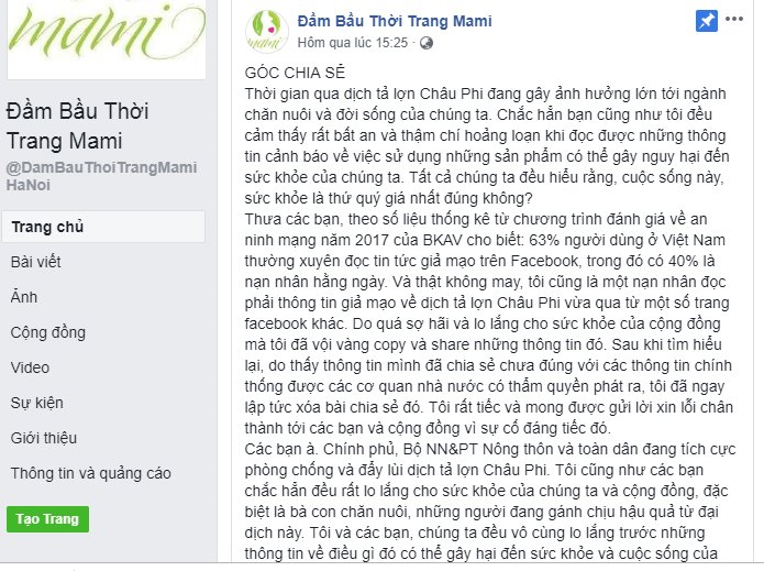 Tung tin sai về dịch tả lợn châu Phi trên Facebook, chủ shop thời trang sẽ bị phạt 20 triệu đồng - ảnh 2