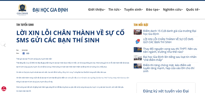 Nhắn tin “chê” thí sinh điểm thấp, Trường ĐH Gia Định “đăng đàn” xin lỗi - ảnh 2