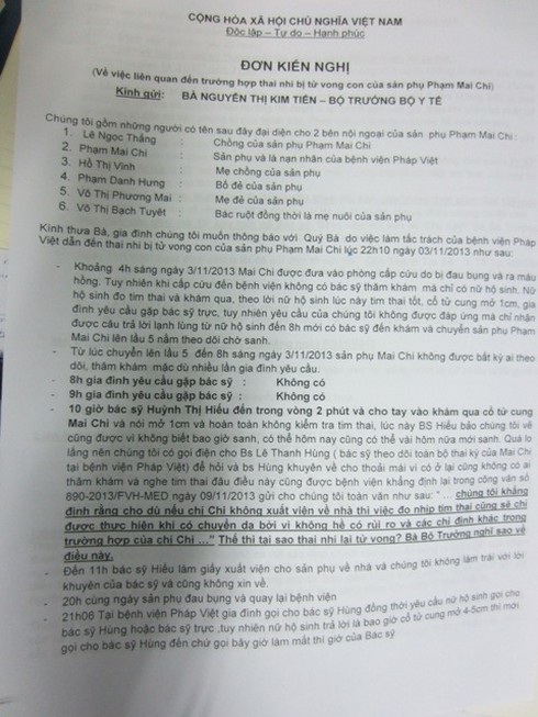 Vụ thai nhi bị chết: Gia đình sản phụ tố Bệnh viện FV lên Bộ Y tế - ảnh 1