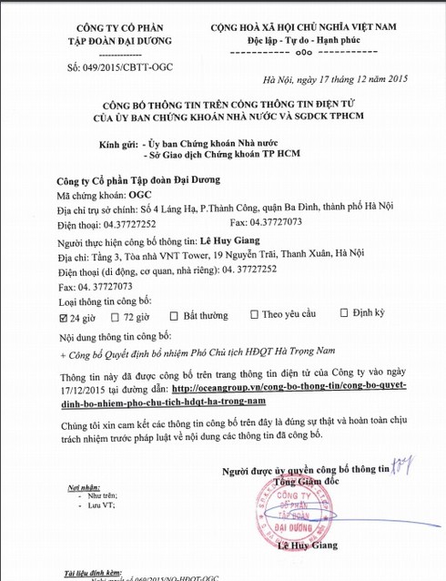Anh trai ông Hà văn Thắm được bổ nhiệm Phó chủ tịch Tập đoàn Đại Dương - ảnh 1