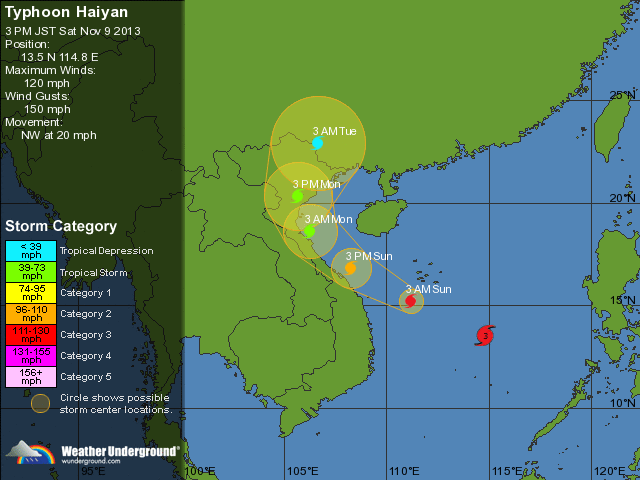 Tin, ảnh mới nhất về hướng đi, sức mạnh cơn bão số 14 - Haiyan chiều tối 9/11 - ảnh 3