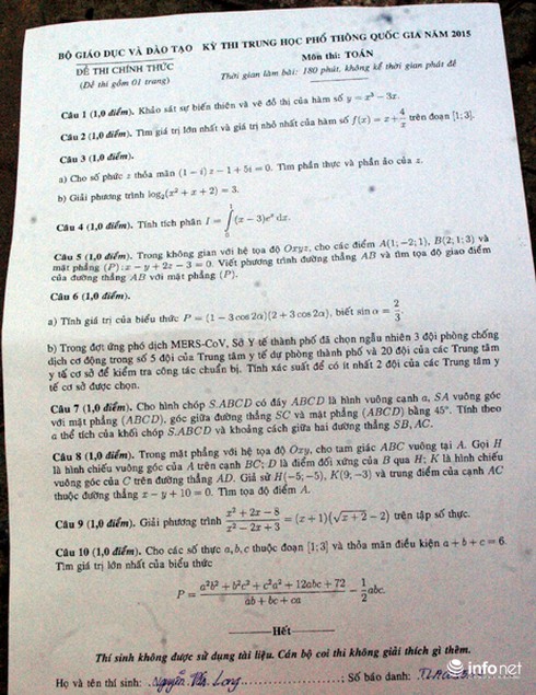 Đề Toán kì thi THPT Quốc gia: Thí sinh vui vẻ vì làm bài tốt - ảnh 5