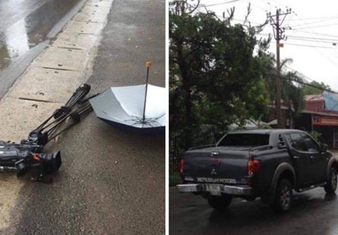 Lái ô tô đâm thẳng nhóm phóng viên VTV, người thoát chết, máy quay bị cán nát - ảnh 1