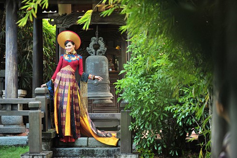 Diễm Hương diện áo dài thổ cẩm dát vàng - ảnh 8