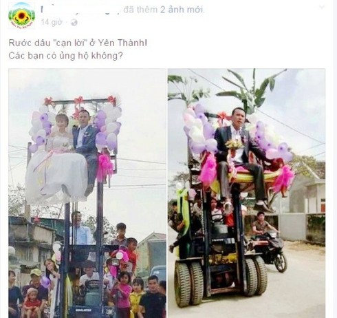 Nghệ An: Xôn xao màn rước dâu bằng xe nâng cao hơn mái nhà - ảnh 3