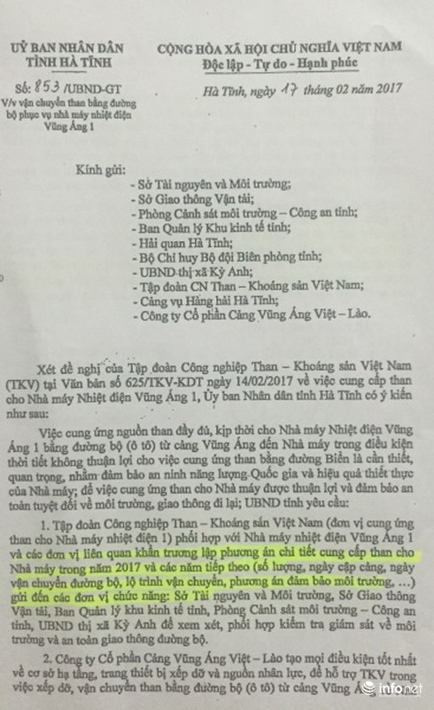 Hà Tĩnh: Yêu cầu TKV tạm dừng vận chuyển than cho Nhà máy nhiệt điện Vũng Áng 1 - ảnh 2