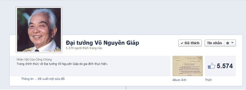 Trang Facebook Đại tướng Võ Nguyên Giáp lan truyền nhanh - ảnh 1