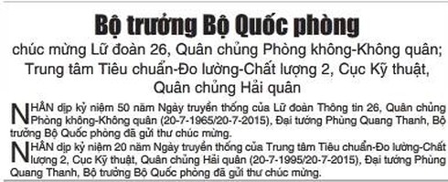 Bộ trưởng Phùng Quang Thanh gửi thư chúc mừng 2 đơn vị quân đội - ảnh 1