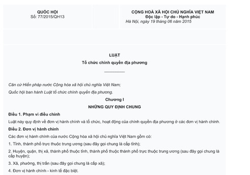 Toàn văn Luật tổ chức chính quyền địa phương hiệu lực từ 1/1/2016 - ảnh 1