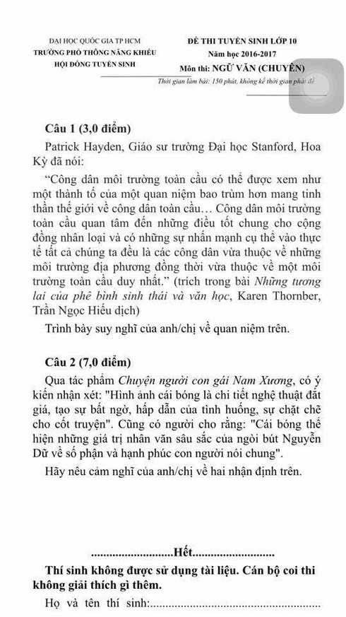 Đề thi Ngữ văn trường chuyên “đánh đố” học sinh - ảnh 1