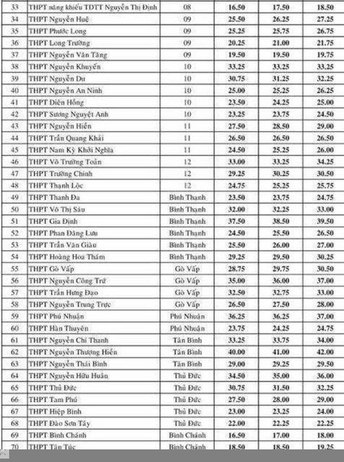 Điểm chuẩn lớp 10 của 102 trường THPT tại TP.HCM - ảnh 2