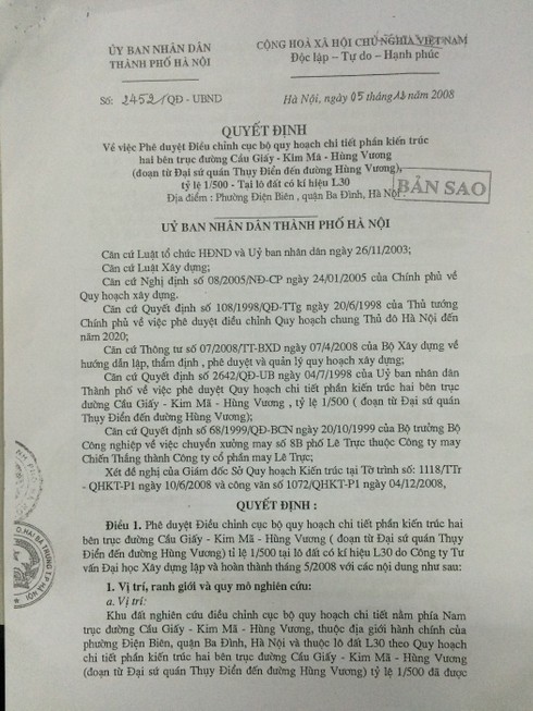 Quy hoạch chi tiết và giấy phép xây dựng của dự án 8B Lê Trực không đồng nhất - ảnh 2